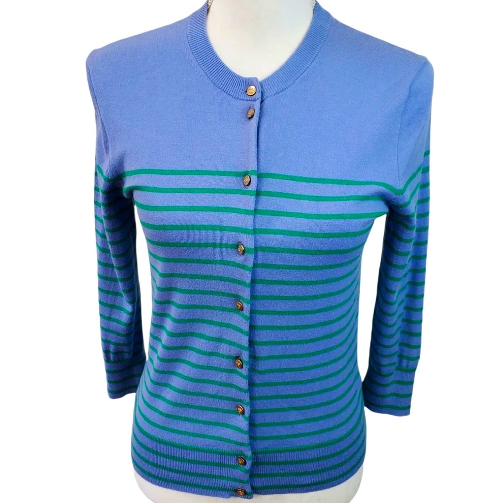 J Crew Striped Jackie Cardigan Gold Anchor Button